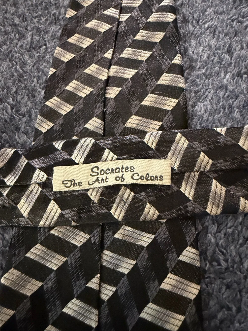 Socrates The Art of Colors Men's Silk Necktie Geometric Pattern Black and Silver